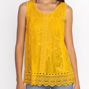 Johnny Was Sleeveless Yellow Eyelet Lace Tank Top Women’s Small